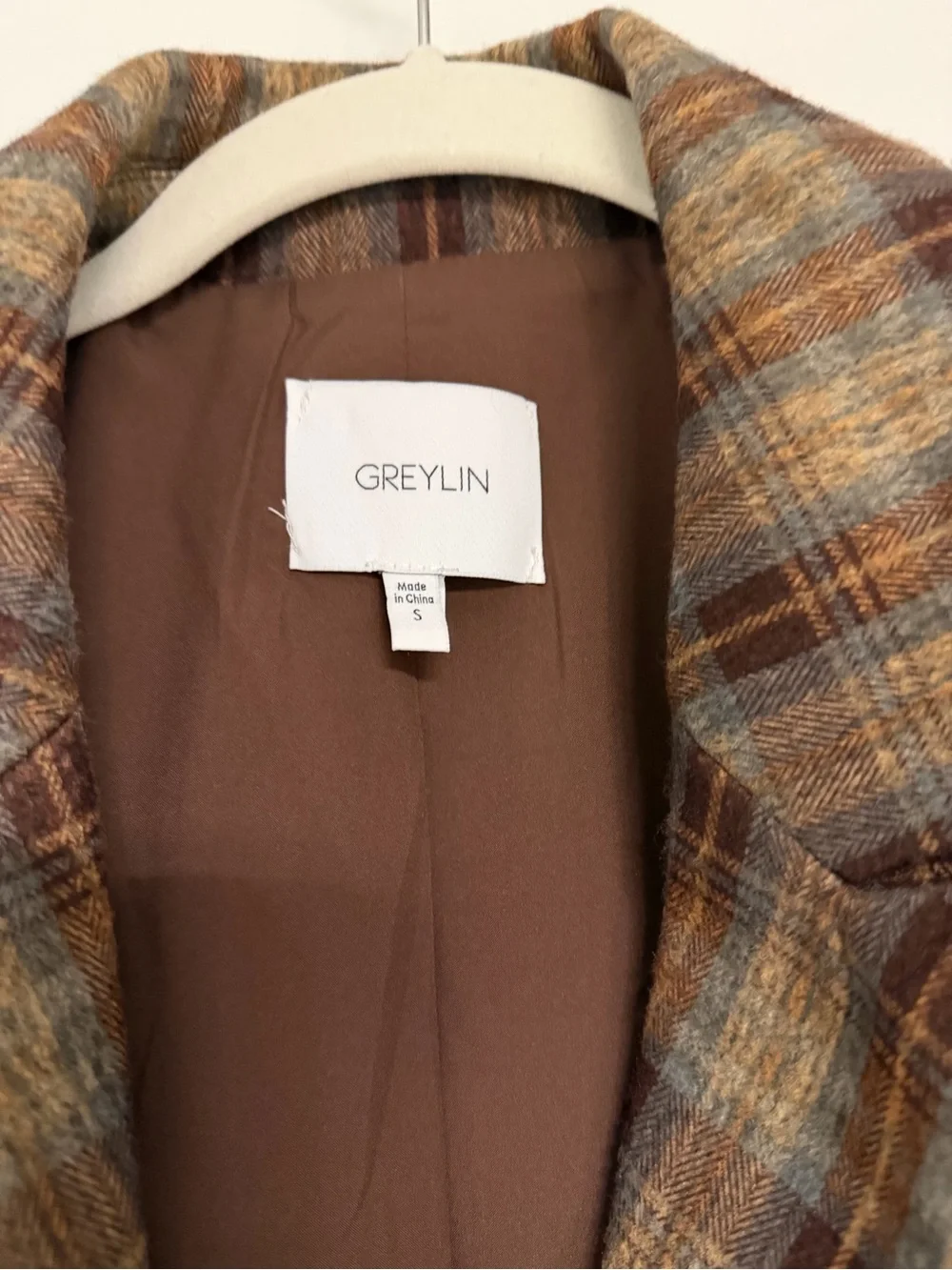 Greylin Plaid Double-Breasted Blazer in Brown and Green Tones - Picture 4 of 5
